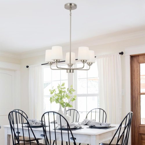 5-Light Dining Room Light Fixture, E26 Base Chandelier for Dining Room with White Shades, Modern Chandelier for Living Room, Dining, Kitchen Island (No Bulbs Included)