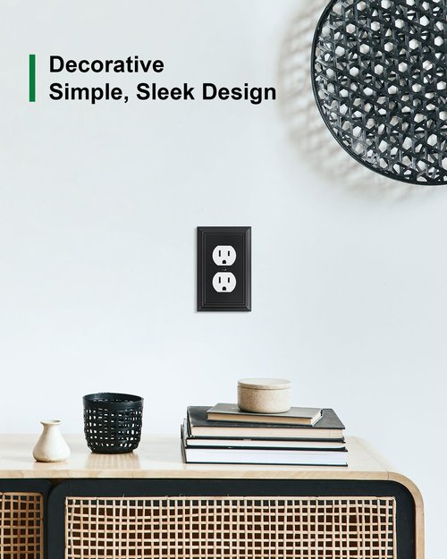 4-Pack Duplex Outlet Cover Plate, Decorative Matte Black Switch Plates and Outlet Covers, Natural Bamboo Fiber Wall Plates for Electrical Outlets, 1 Gang Receptacle Cover, Corrosion Resistant