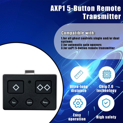 AXP1 Gate Opener Remote,Replacement for Ghost 5-Button Gate Remote Gate Opener Remote,Compatible with Ghost Controls Automatic Gate Openers,Opener keypads,Gate Opener Remote,300 ft,1 Pack