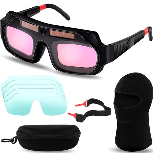Tellegloww 1 Set Welding Glasses Solar Welding Goggles Auto Darkening Welder Glasses Mask Helmet with Replacement Lenses(Ordinary Lenses)