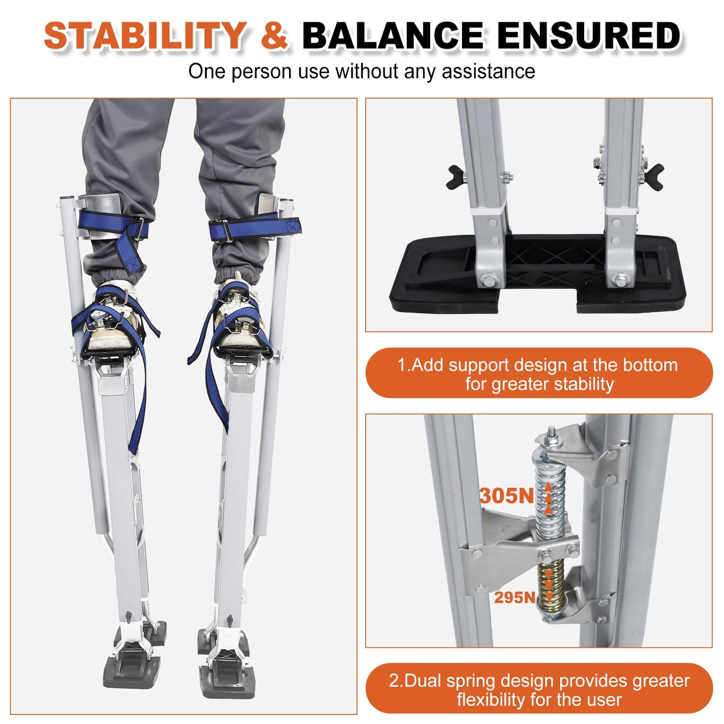 SUPERFASTRACING 24-40 inch Drywall Stilts Aluminum Tool Silver Stilt for Painting Painter Taping Silver