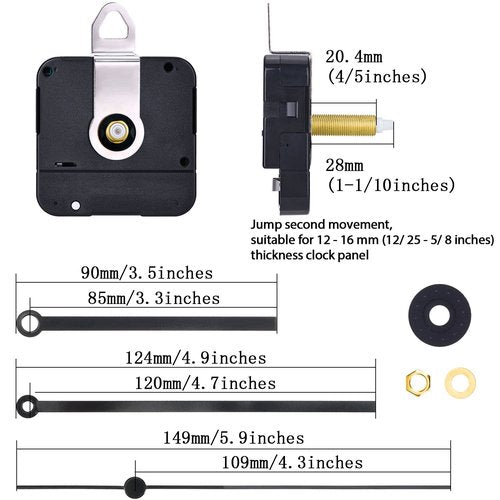 Hicarer 28 mm Long Shaft Quartz Clock Movement Clock Parts Repair Kit (Black)