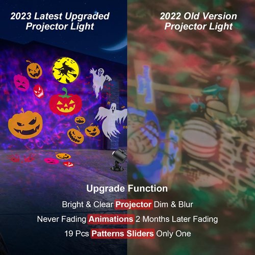 Brighter Halloween Decorations Projector Lights for Home, 2025 Upgraded Holiday Projectors with 19 HD Replaceable Slides (3D Ocean Wave & Patterns), Weather Proof Halloween Projector Light Show