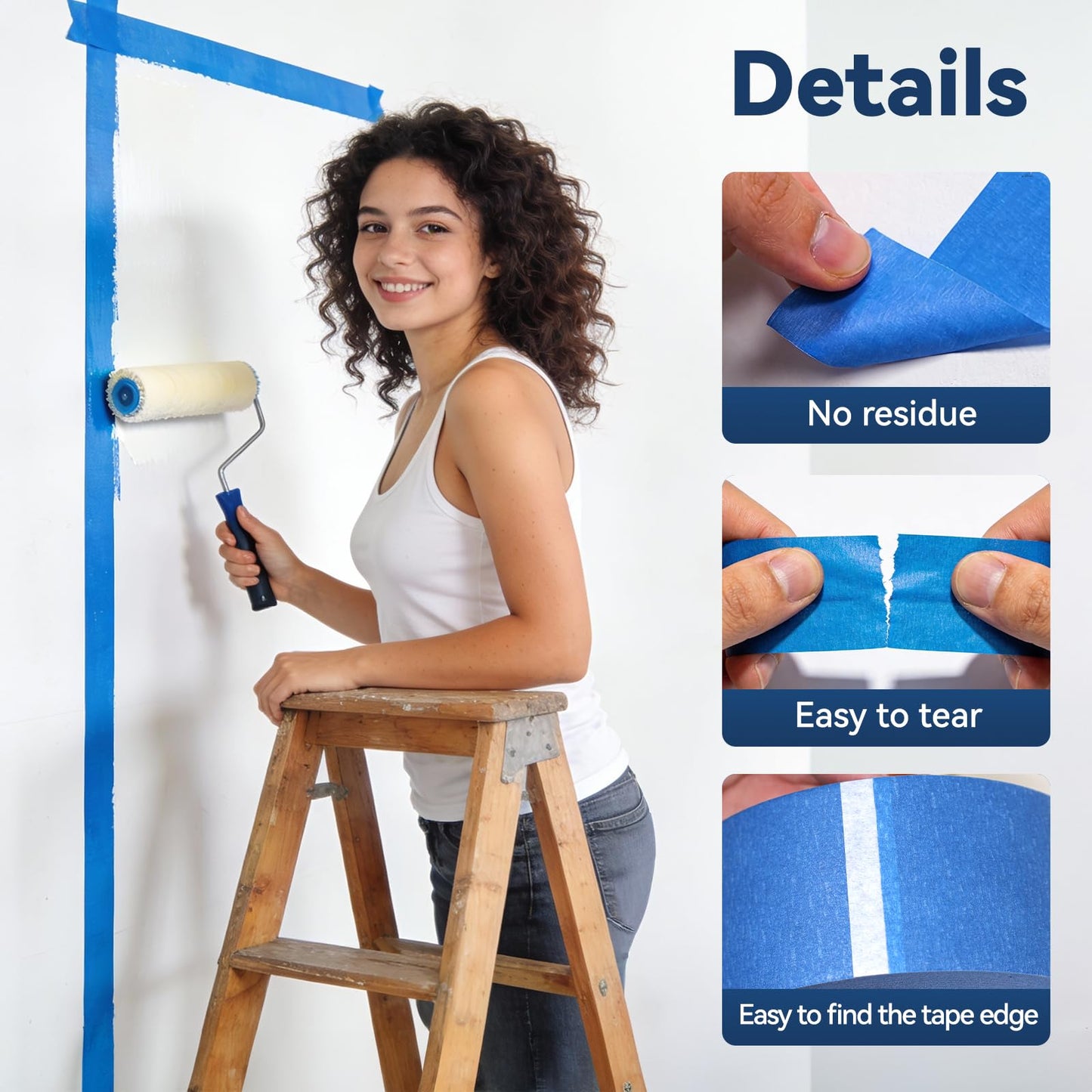 QFOUR Painters Tape 2 Inch Wide, 6 Rolls Blue Masking Tape