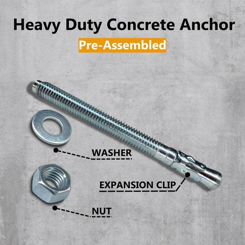 Party Animals 1/2 x 3-1/2 Inch Wedge Anchor, 5 PCs Zinc-Plated Industrial Anchor Bolts for Cement, Concrete