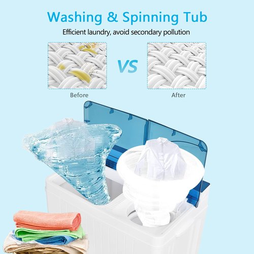 COSTWAY Portable Washing Machine Twin Tub 26 Lbs Capacity, 18 Lbs 8 Lbs Spinner, Compact Control Knobs Timer Function, Drain Pump, Laundry washer, for Apartment RV, Blue