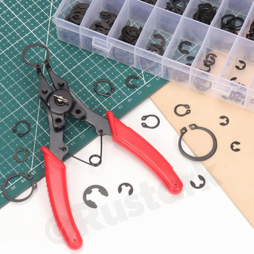 Rustark 312Pcs 4 in 1 Snap Ring Pliers with M1.5-M10 Black E-Clip Circlip Retaining Rings Assortment Kit and M4-M28 C-Clip External Snap Rings Assortment Kit with Tweezers