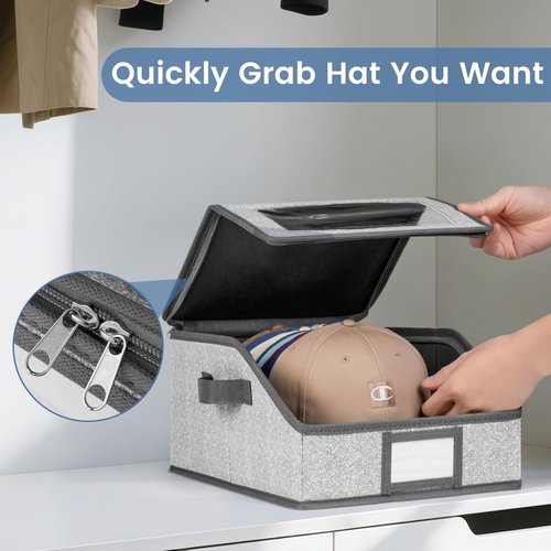 Wetheny Hat Storage for Baseball Caps - Holds up to 12 Caps Hat Organizer for Closet, Stackable Baseball Hat Storage Organizer with Cardboard, Grey (1 Pack)