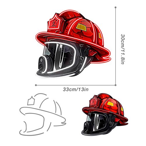 Firefighter Helmet Neon Sign, LED Neon Pop Firefighting Hero's Helmet Decor, USB Power, Fire Station Decor & Fireman Gift, Durable Art for Home/Bar(Red)
