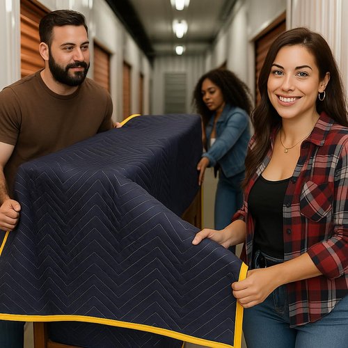 PackRite Moving Blankets 72" x 40" Quilted Heavy Duty Furniture Pads Packing Blankets, 2 Pack