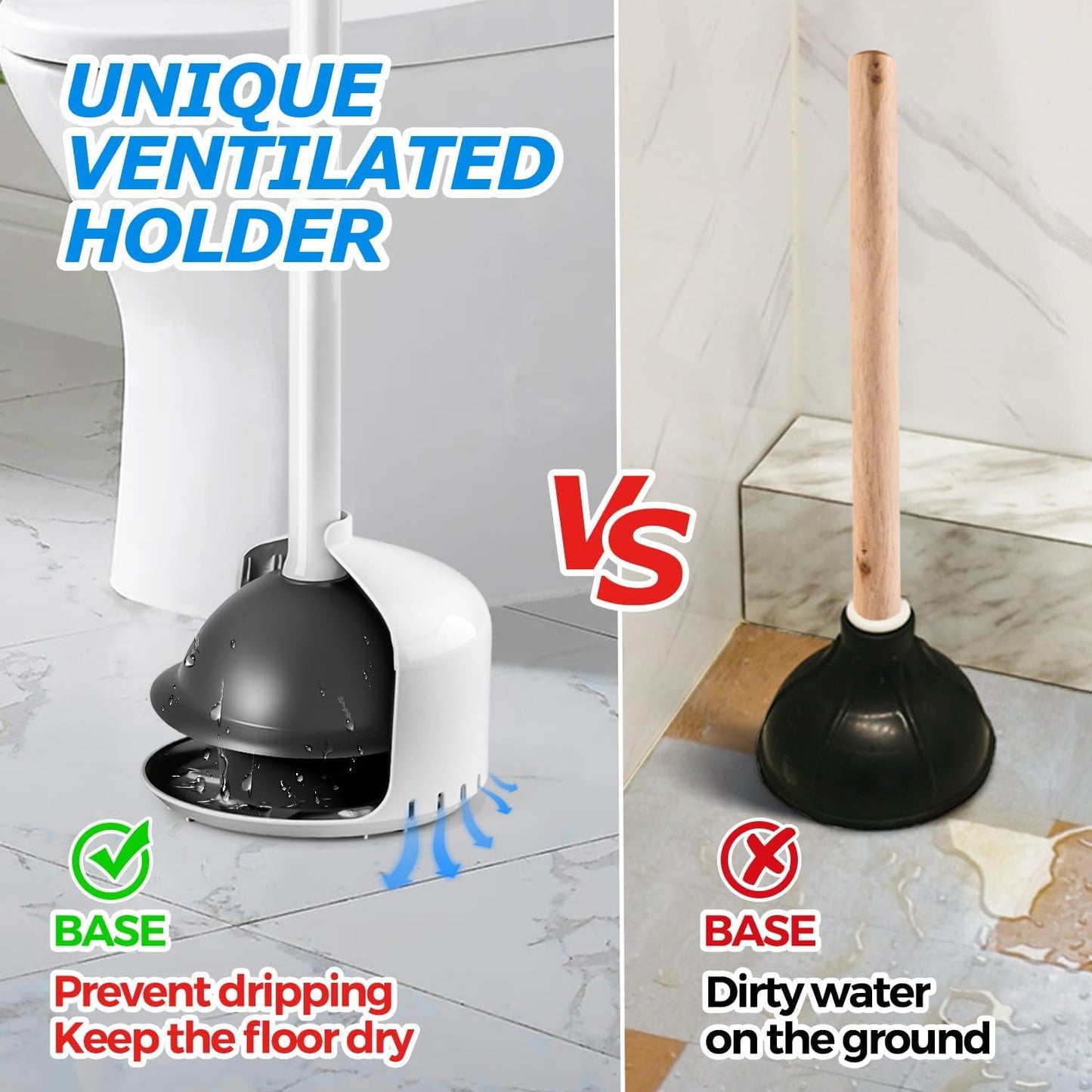 FORASTO 2Pack Toilet Plunger with Holder,Plungers for Bathroom with Holder,Heavy Duty Plunger with Cover,Bathroom Decor，Bathroom Accessories，Toilet Bowl Cleaners,Pearl White
