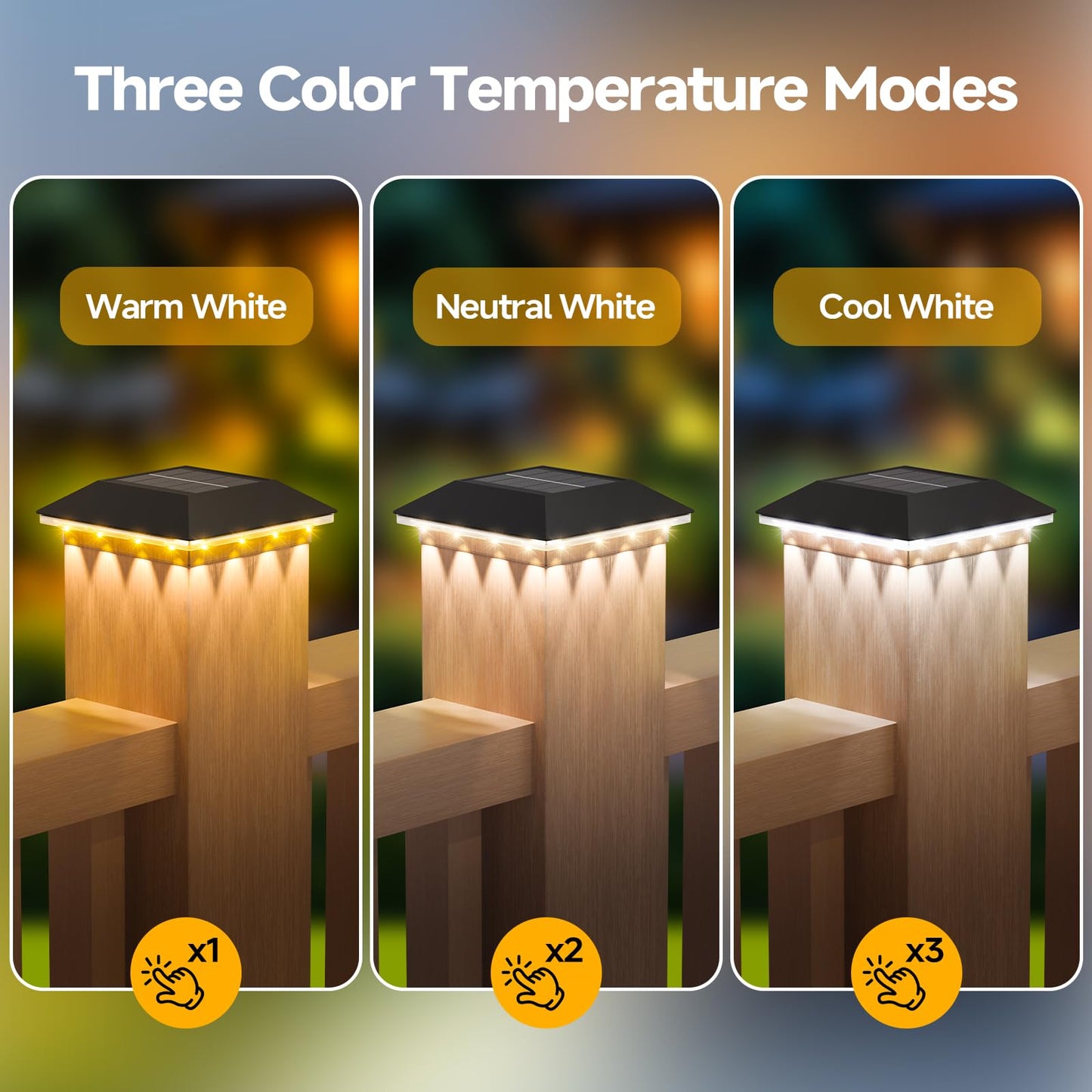 Mlambert 4 Pack Solar Post Cap Lights Outdoor - 3 Lighting Modes Waterproof LED Solar Post Lights Fit 3.5×3.5 Wood/4×4 Vinyl Fence Deck Posts, Black