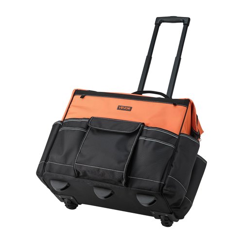 VEVOR 20" Rolling Tool Bag, 110 lbs Load Capacity, 27 Pockets Heavy Duty Roller Tool Bag on Wheels, Adjustable Telescoping Handle & Stable Base, Toolbag Organizers w/Wheels for Construction, Mechanic