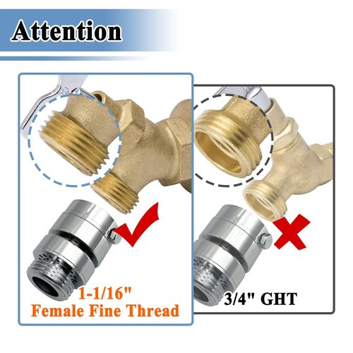 Ebrmeiwo PK1390 Self -Draining Vacuum Breaker Replacement, Outdoor Faucet Adapter, 1-1/16'' Female Fine Thread