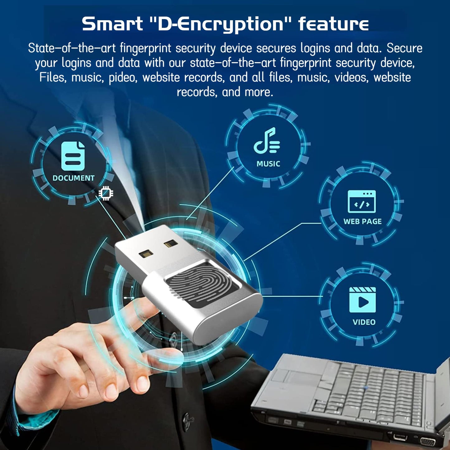 USB C Fingerprint Reader, 360° Detection Mini Fingerprint Scanner 0.5s Touch Speedy Matching Portable Biometric Scanner USB Security Key for Password and File Encryption