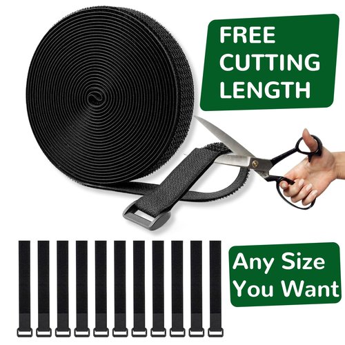 Sunroda Adjustable Cable Straps with 24 Buckles 1" x 16Ft, Free Cut Length, Reusable Fastening Cable Ties, Hook and Loop Securing Strap for Cable Tidy, Wire Management, Cord Organiser, Black