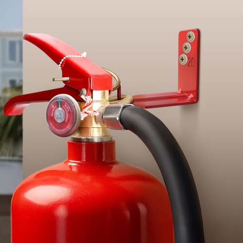 Set of 4 Fire Extinguisher Mount Bracket - 2.36″ × 1.57″ × 2.36″ Fire Extinguisher Hook, Include Screws and Gaskets, Easy to Install, Hold Up to 20 lb, Good for Workshop, Garage, or Home Use