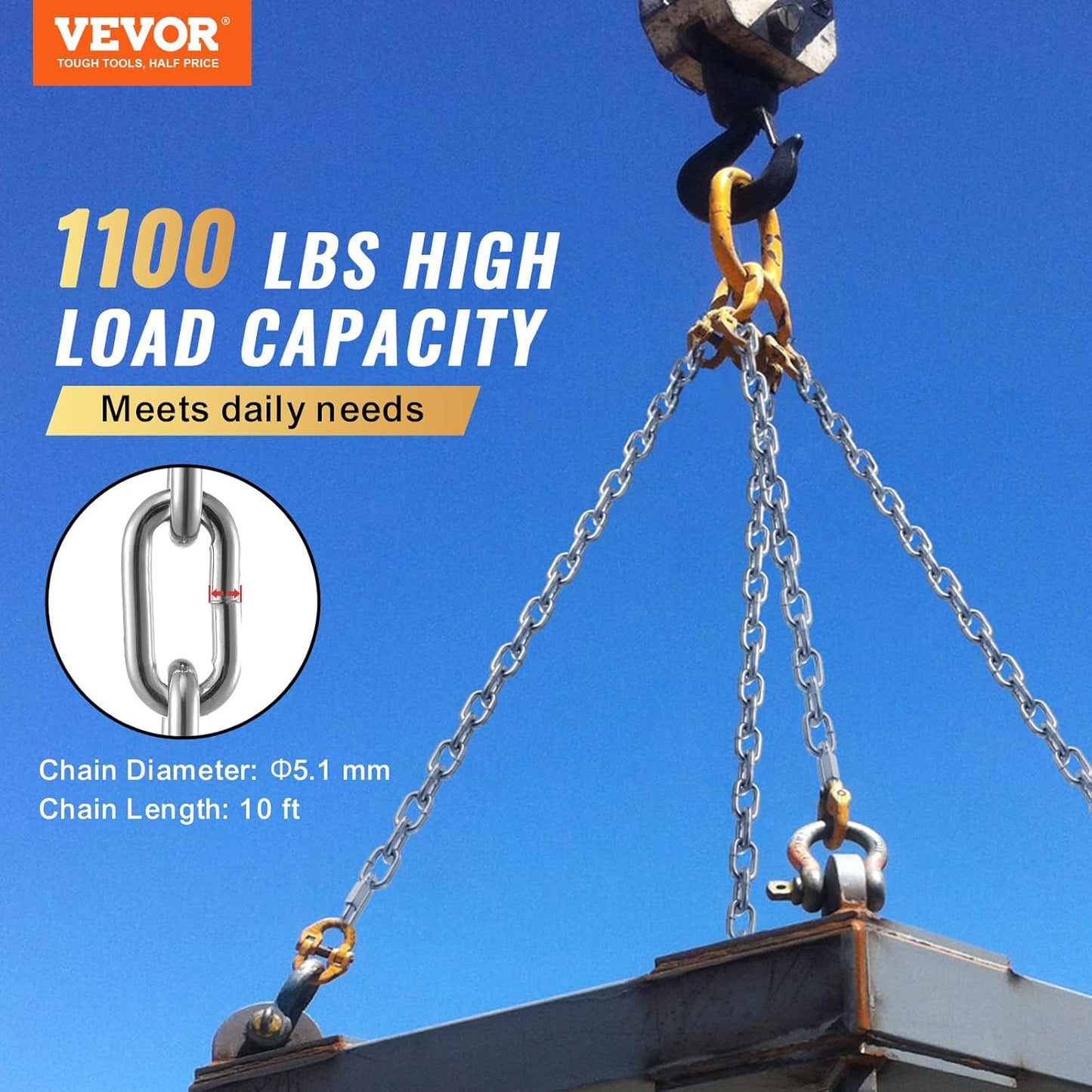 VEVOR Grade 30 Chain 3/16 Inch by 100Ft Length Grade 30 Proof Coil Chain Zinc Plated Grade 30 Chain for Towing Logging Agriculture and Guard Rails
