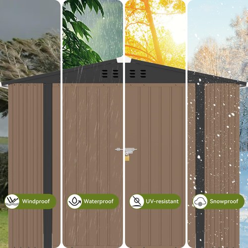 COMHOMA 8x6FT Shed Outdoor Storage Shed Metal,Lockable Doors Tool Sheds with Sloping Roof,Steel Garden Shed with Air Vent for Backyard,Patio,Lawn,Poolside(Brown)