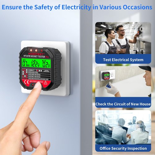 YEREADW Outlet Tester Electrical GFCI Receptacle Detector, 90-250V Ground Fault Receptacle Tester & Circuit Analyzer, Circuit Polarity Voltage Detector, Plug Tester Breaker Finder (HT107B)