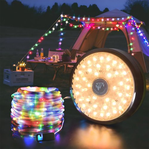 Camping String Lights, 4000mAh Rechargeable Outdoor String Lights with 13 Lighting Modes, Quick 30s Recovery, 32.8ft Retractable Camping Light for Tent, Garden, Travel Decoration