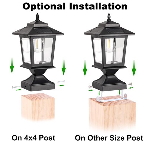 Solar Post Cap Lights,Waterproof Outdoor Light for 4x4 Wooden Posts, Solar Lights with Glass Shade for Deck Fence Patio Post Decor,Matte Black (2 Pack)