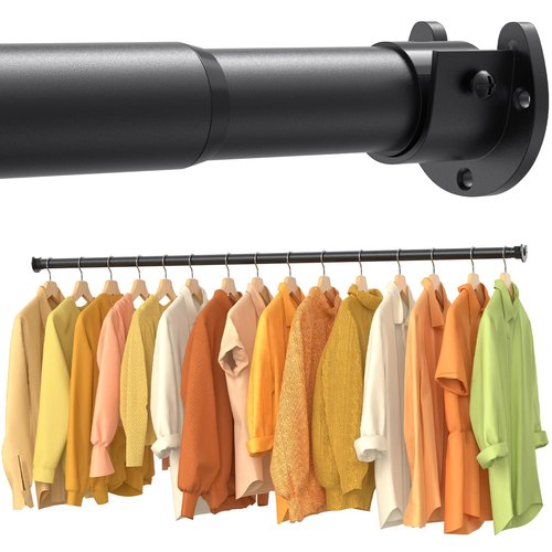 Closet Rods for Hanging Clothes, 17-50 Inch No-Cut Stepless Adjustable Closet Rod, 1.3 Inch Heavy Duty Metal Hanging Rod with Brackets for Closet, Laundry Room, RV, Wardrobes
