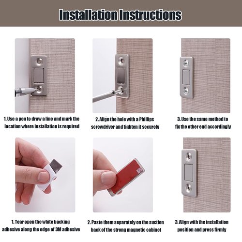 Magnetic Cabinet & Furniture Door Catch - Quiet Ultra Thin Catches with Screws Drawer Magnet Latch for Sliding Door Closure Closet Closer, Invisible Anti-Collision Door Catches (Black, 4)