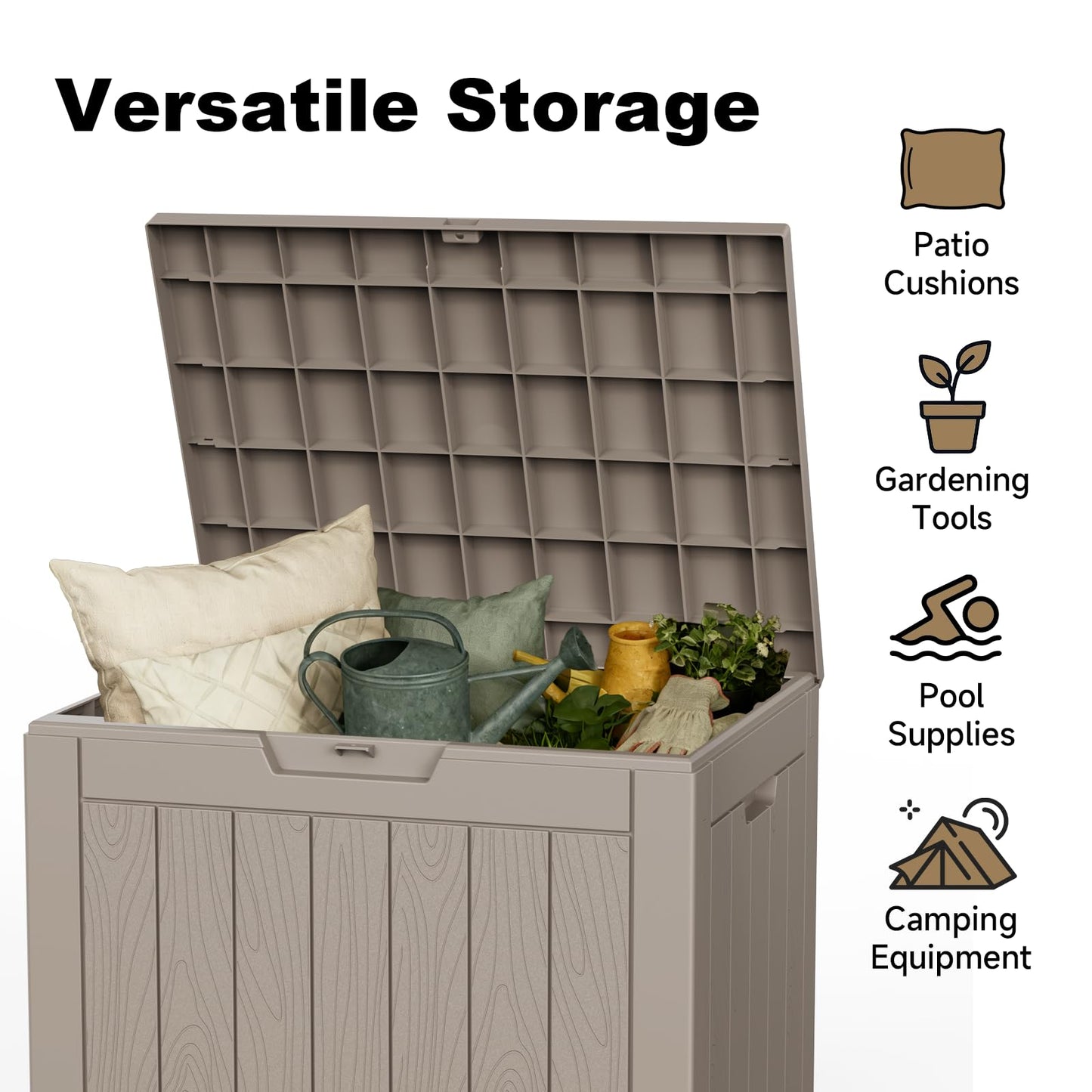 MAIUSCOLI 30 Gallon Outdoor Deck Box, Lockable Waterproof Outdoor Storage Boxes For Garden Tools,Indoor Cushions,Accessories Outside Storage Resin Weatherproof Container(Grey)