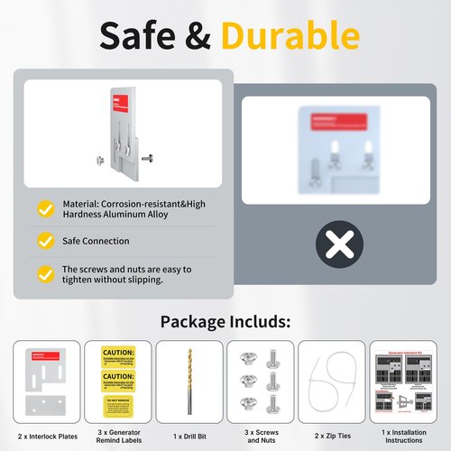 Joinfworld Generator Interlock Kit Compatible with Square D QO or Homeline 150 and 200 Amp Panels, Interlock Kit with 1 3/8 Inch Spacing Between Main and Generator Breaker