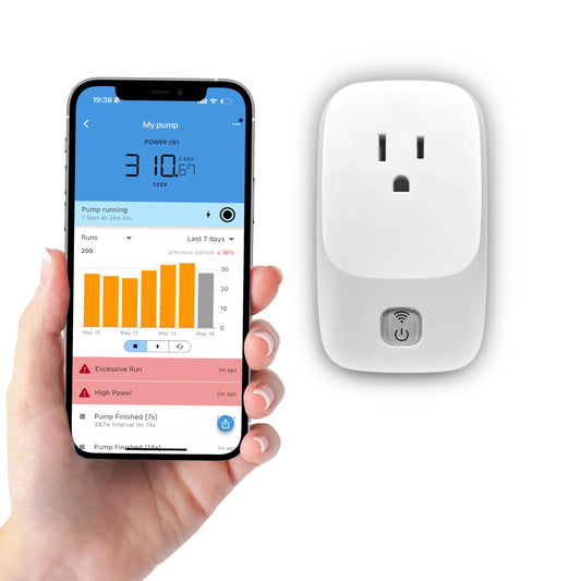 PumpFuse WiFi Sump Pump Monitor & Protector - No Sensors, Real-Time Alerts to your Mobile Device: Prevent Pump Burnout, Over-cycling & Flooding from Power Outage, Remote Control & Overload Protection