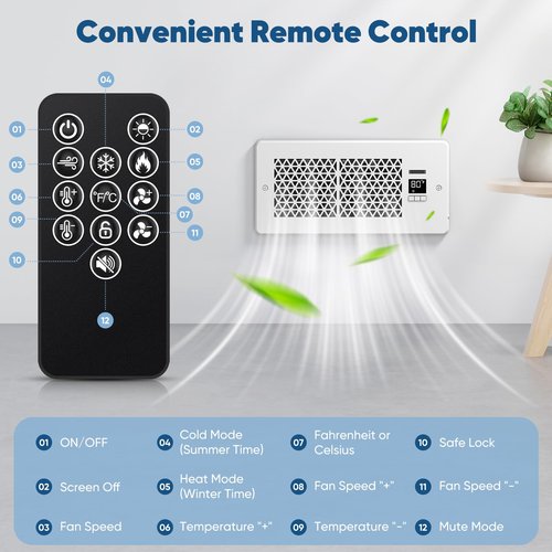 MATULSA Register Booster Fan for 4" x 10" Register Holes with Remote Control and Thermostat, 10-Speeds Floor Vent Fans Booster - Enhances AC Heating&Cooling Airflow, Quiet Air Duct Fan for Wall, White