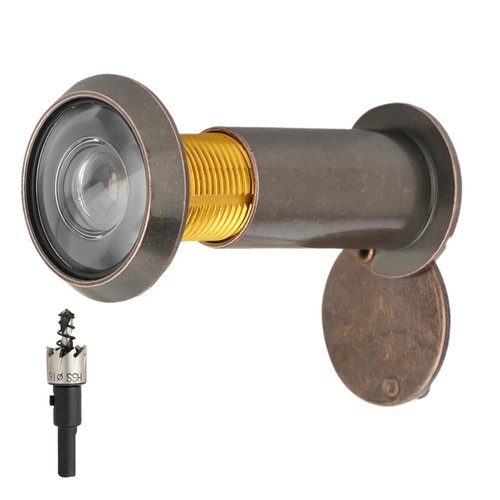 Door Viewer Peephole, 220 Degree Wide Angle Peephole with 0.63 Inch/16mm Drill Bit Kit with Heavy Duty Swivel Privacy Cover for 1-3/8“ to 2-1/6” Doors, for Home Office Hotel (Bronze Red)