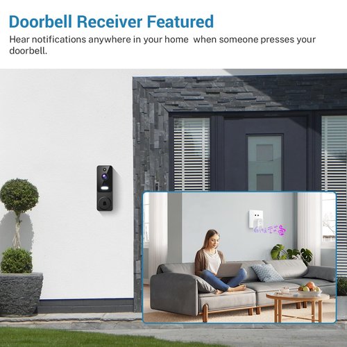 MeshSear Wireless Video Doorbell with Indoor Receiver, Enhanced Security with AI Human Detection, 2-Way Audio, Night Vision,Real-Time Alerts, Cloud Storage, Smart Home Protection