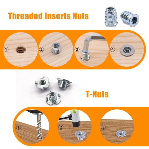 weideer 140PCS 1/4"-20 T-Nuts,1/4"-20 Threaded Inserts for Wood,304 Stainless Steel Bolts,Button Head Hex Socket Bolts with Washers Hex Wrench