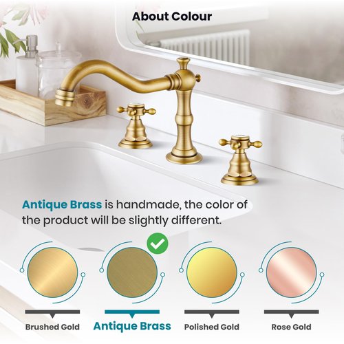 gotonovo Bathroom Faucet 3 Hole 8 Inch Widespread Bathroom Sink Faucet 2 Cross Handles Vintage Lavatory Vanity Mixer Tap with Pop Up Drain, HOT Cold Label, Antique Brass