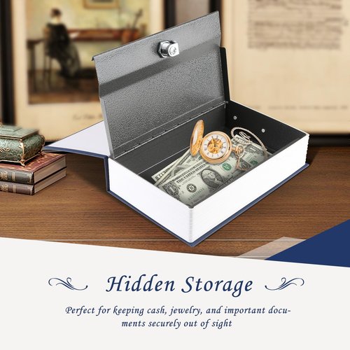 Tahoe trails Book Safe with Key Lock, Portable Metal Safe Box, Dictionary Diversion Book Safe,Secret Book Hidden Safe,9.5" x 6.1" x 2 .2" Navy Blue