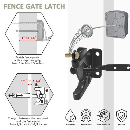 PILISPARK Gate Latch -Secure Keyless and Latch with 2-Way Access,Durable & Versatile for Metal,Wood,and Vinyl Fence,2 Install Method for Privacy Fence,Outdoor Fence,Barn Door Lock,Wooden Fence(Black)