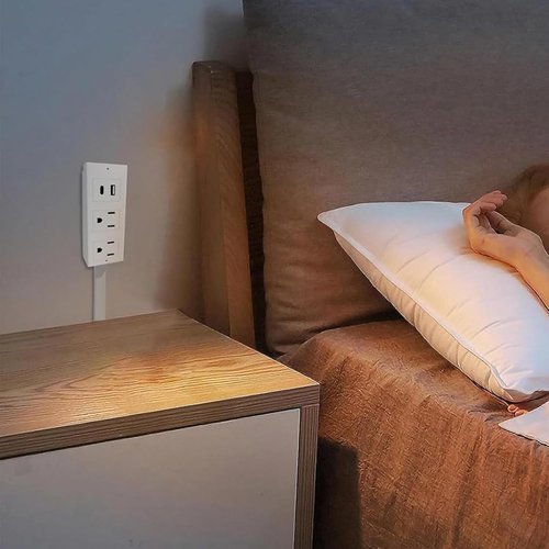 Extended and Rotating Outlet Features USB-A, USB-C, and 2 Ac Outlets, Extendable Wall Outlet Extends 22-34, 180° Swivel, Rotating Outlet for Behind Couches (1 PCS)