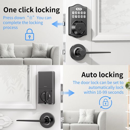 keyless Entry Door Lock deadbolt with Handle Set- Front Door Fingerprint Smart Locks with 2 Lever Handles-Electronic Keypad Code Deadbolt -App Control, Digital Password,Auto Lock,Easy to Install