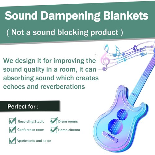 MABOZOO Studio Sound Blanket, Large Soundproof Blanket with Grommets, Heavy Duty Sound Dampening Noise Reducing Divider for Workshop, Basement, Laundry, Acoustic (Black, 48 * 72)