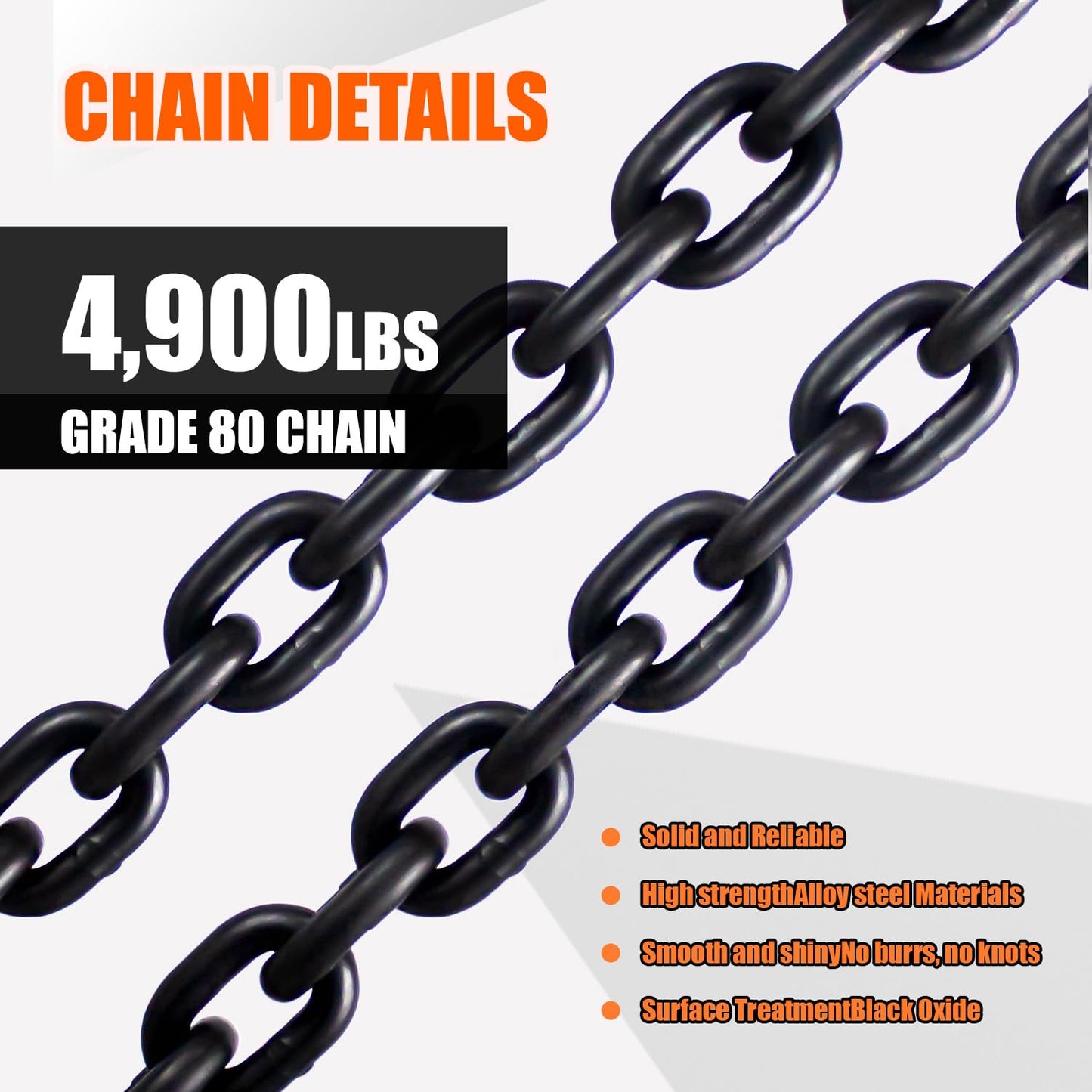 G80 Log Chain 5/16'' X 15 Feet Transport Chain with Clevis Grab Hooks | Heavy Duty Safety Chain WLL 4,900 lbs for Hauling & Towing