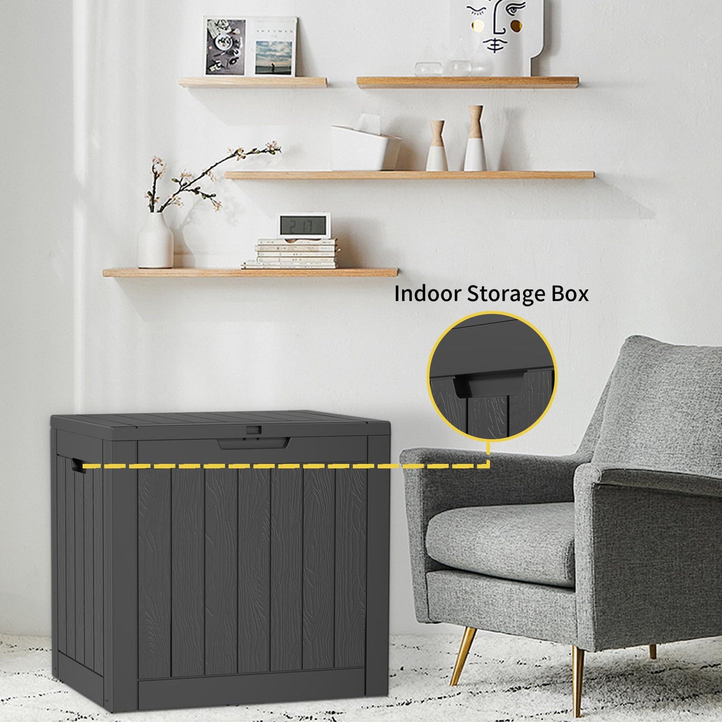 MAIUSCOLI 33 Gallon Outdoor Deck Box, Lockable Waterproof Outdoor Storage Boxes For Garden Tools,Indoor Cushions,Accessories Outside Storage Resin Weatherproof Container(Black)