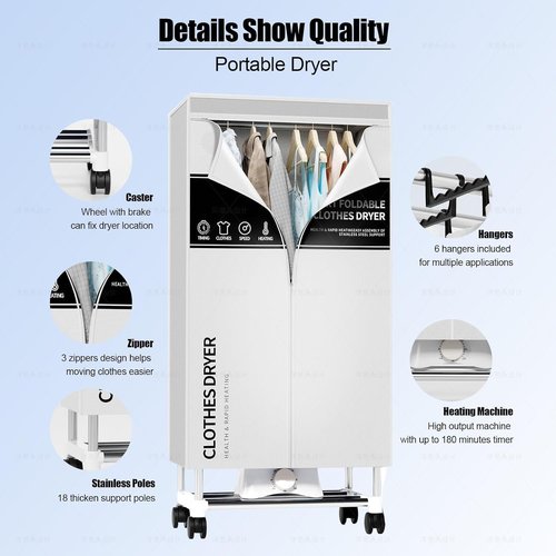 Clothes Dryer, Portable Drying Machine with Timer, 60inch Laundry Drying Wardrobe with Large Capacity, Electric Dryer/Rack for Home | Appartments (Grey KI1)