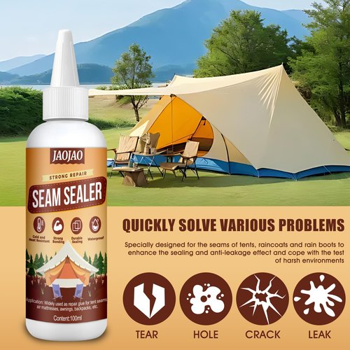 JAOJAO 100ml Tent Seam Sealer, Tent Waterproofing Fast Cure Sealant Tents Repair Glue Repairs Rips Seals Seams Dries Quickly, Becomes Transparent After Drying for Tents Awnings Jackets Sleeping Pads