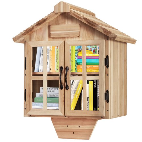 Amcortn Little Library Box Outdoor Free Library Kit, Updated Double Doors Literature Little Library Box, Wood Cabinet Book Storage for DIY Nameplate, Neighborhoods, Community, Schools Sharing Books