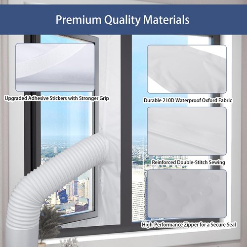 Portable Air Conditioner Window Seal Kit, 300CM (118") AC Casement, Hot Air Stop Air Exchange Guards with Zip and Adhesive Fastener Works with Mobile Air-Conditioning, Keep House Cool