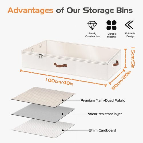 3 Pack Under Bed Storage Box, 40" x 20" x 5" Foldable Underbed Storage Containers, Collapsible Closet Under the bed Storage Bags for Blankets, Towels, Comforter, Sweaters, Pillows, Linen Sheets