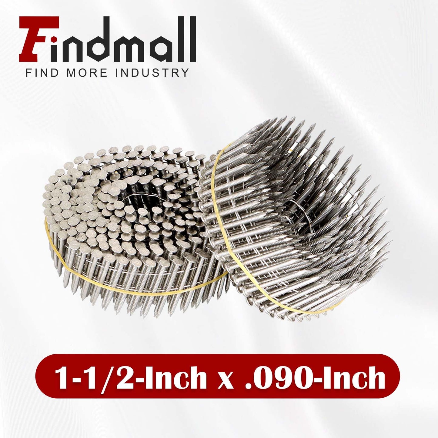 findmall 3600 Count 1-1/2-Inch x .090-Inch Ring Shank Stainless Steel Siding Nails 15-Degree Collated Wire Coil Siding Nails for Wood Siding or Fencing Applications