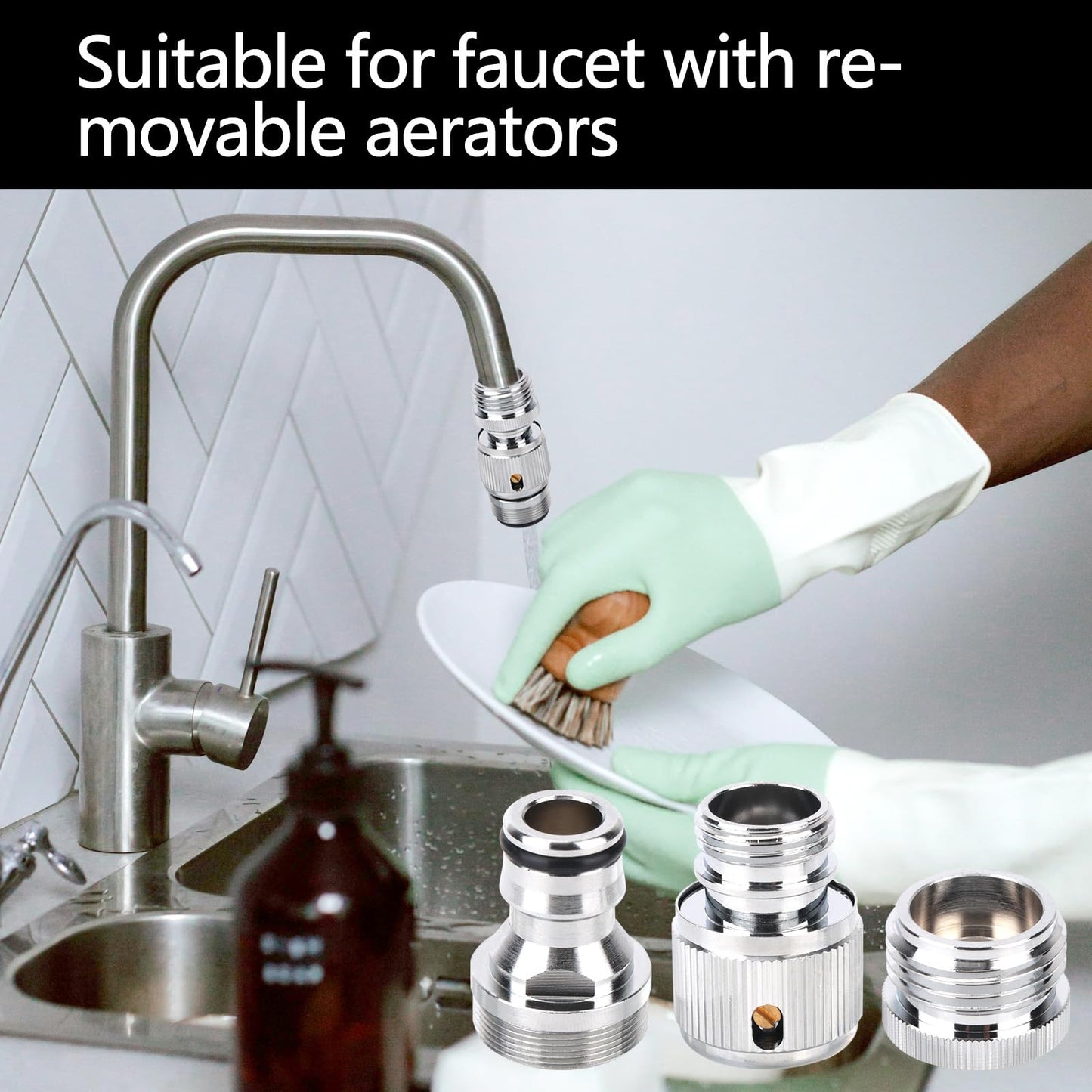 3 Pack Faucet Adapter Set, Quick Connect Sink Faucet to Garden Hose Aerator Adapter Dishwasher & Washing Machine Coupler Connector for Kitchen, Bathroom, Pet Bathing, Garden, and Shower Hose